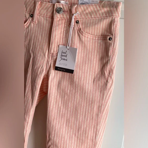 NWT LC Lauren Conrad Skinny Crop Mid Rise Lycra Stretch Jeans In Pink Striped - Picture 5 of 16